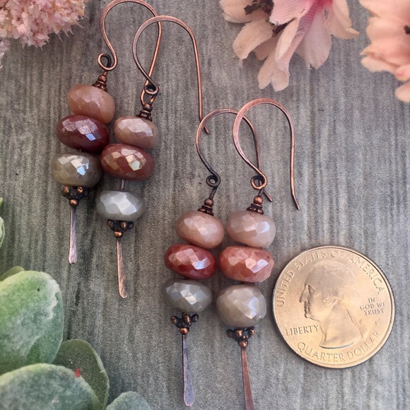Moonstone copper wire wrap statement earrings - Picture 4 of 8